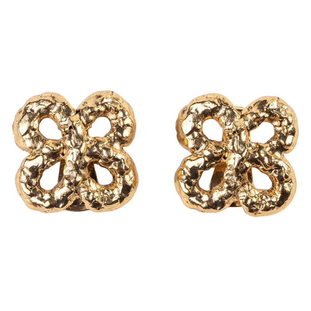 Kenneth Jay Lane, Gold Clover Cross Button Clip Earring